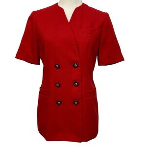 LE SUIT Jacket Blazer Top Red Double Breasted Short Sleeve Size 6P Lined